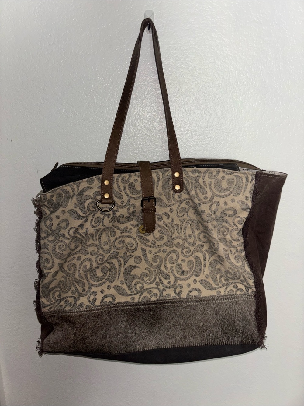 Myra Bag Canvas & Cow Hide Tote Bag- Large